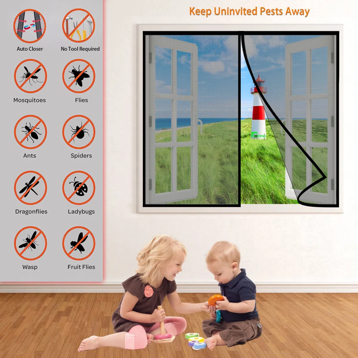 Tenda Zanzariera Finestra Magnetica, 200x220 cm Tendina Magnetica, Adsorbimento Magnetico Pieghevole Si Chiude da Sola, per Finestre da Balcone Cantine Terrazze, Nero P