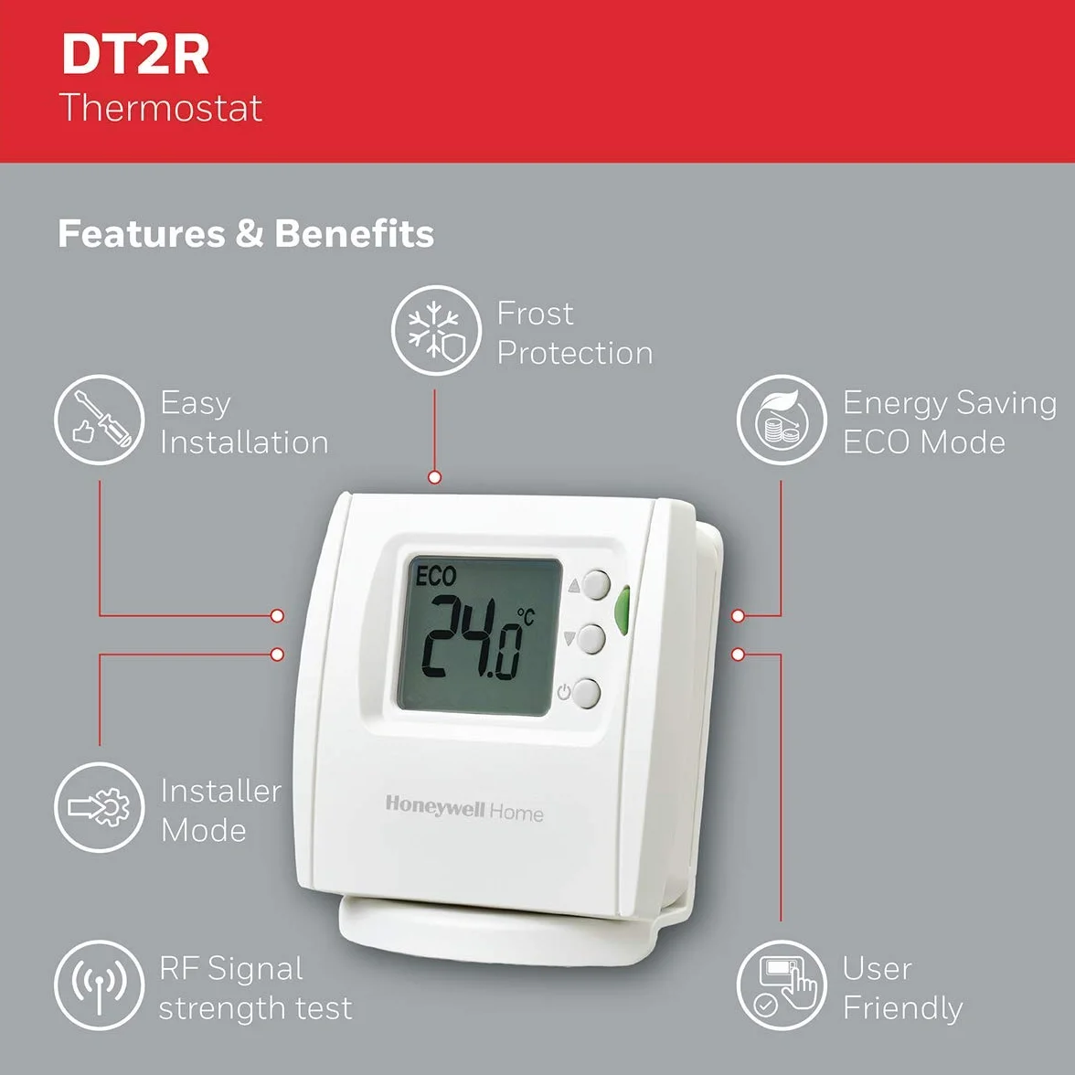 Termostato ambiente Honeywell Home, display a LED di facile lettura ed efficienza energetica, cablato, bianco