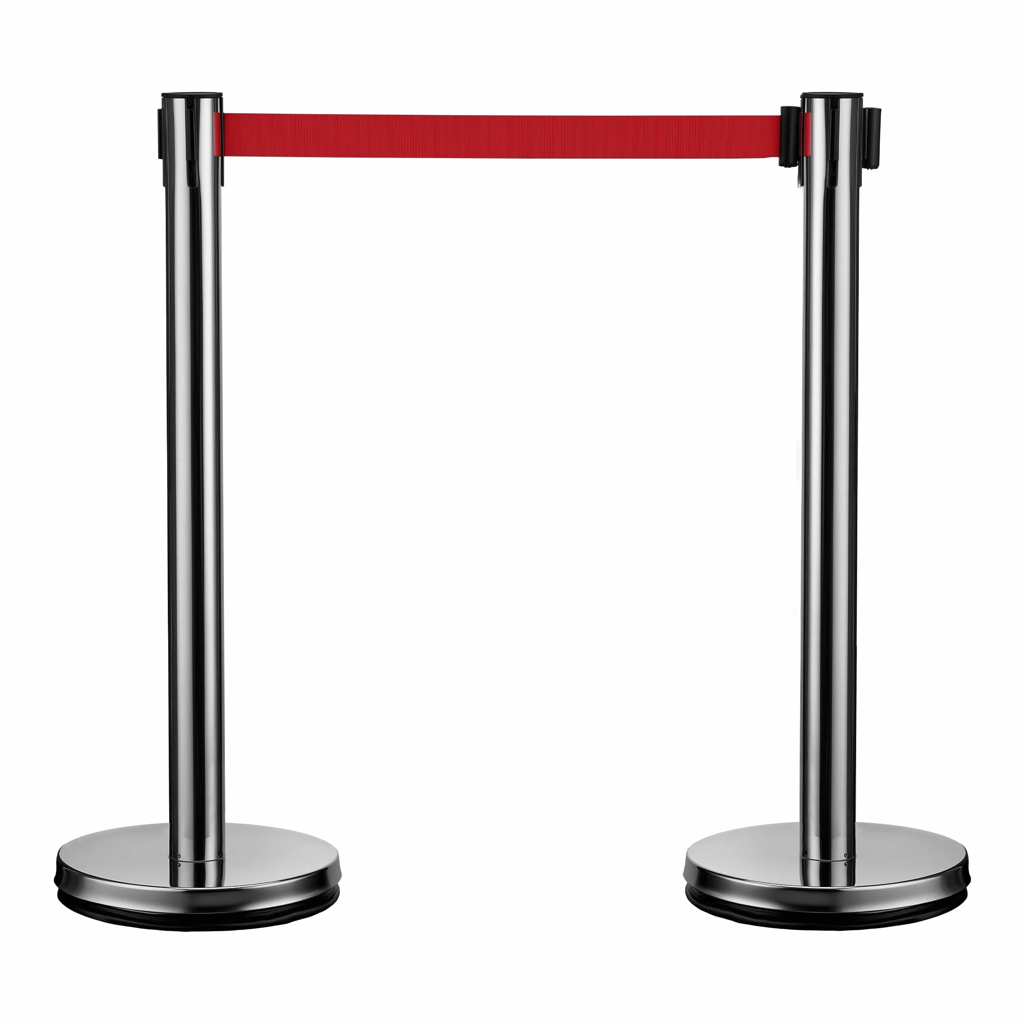 Wiltec Colonnine tendinastro 320 x 70 x 900 mm, Set 2 paletti delimitatori in acciaio inox con nastro rosso