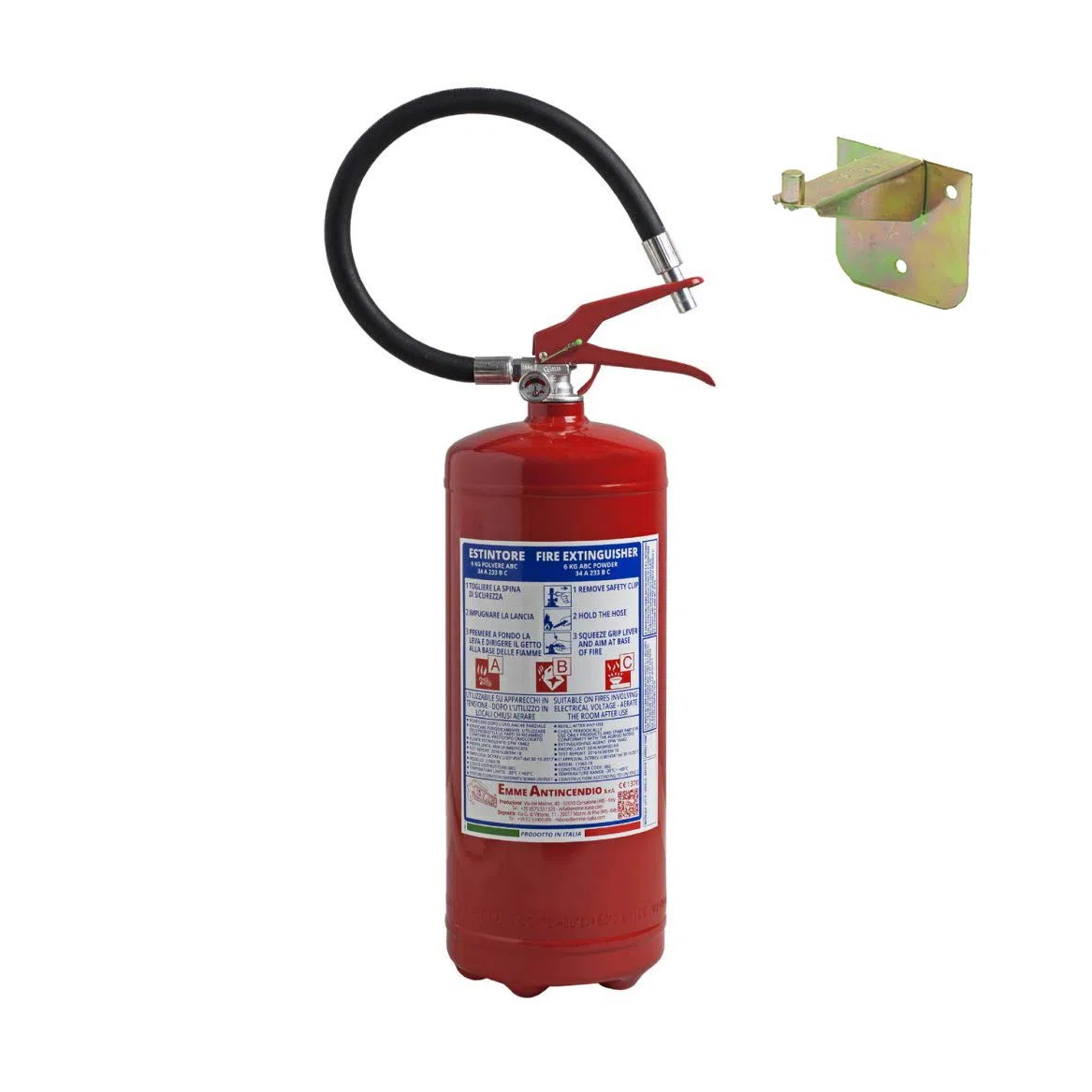 Estintore 6 Kg a Polvere 34a-233bc M6 Expo Modello 21063-7 con Staffa di Montaggio a Muro