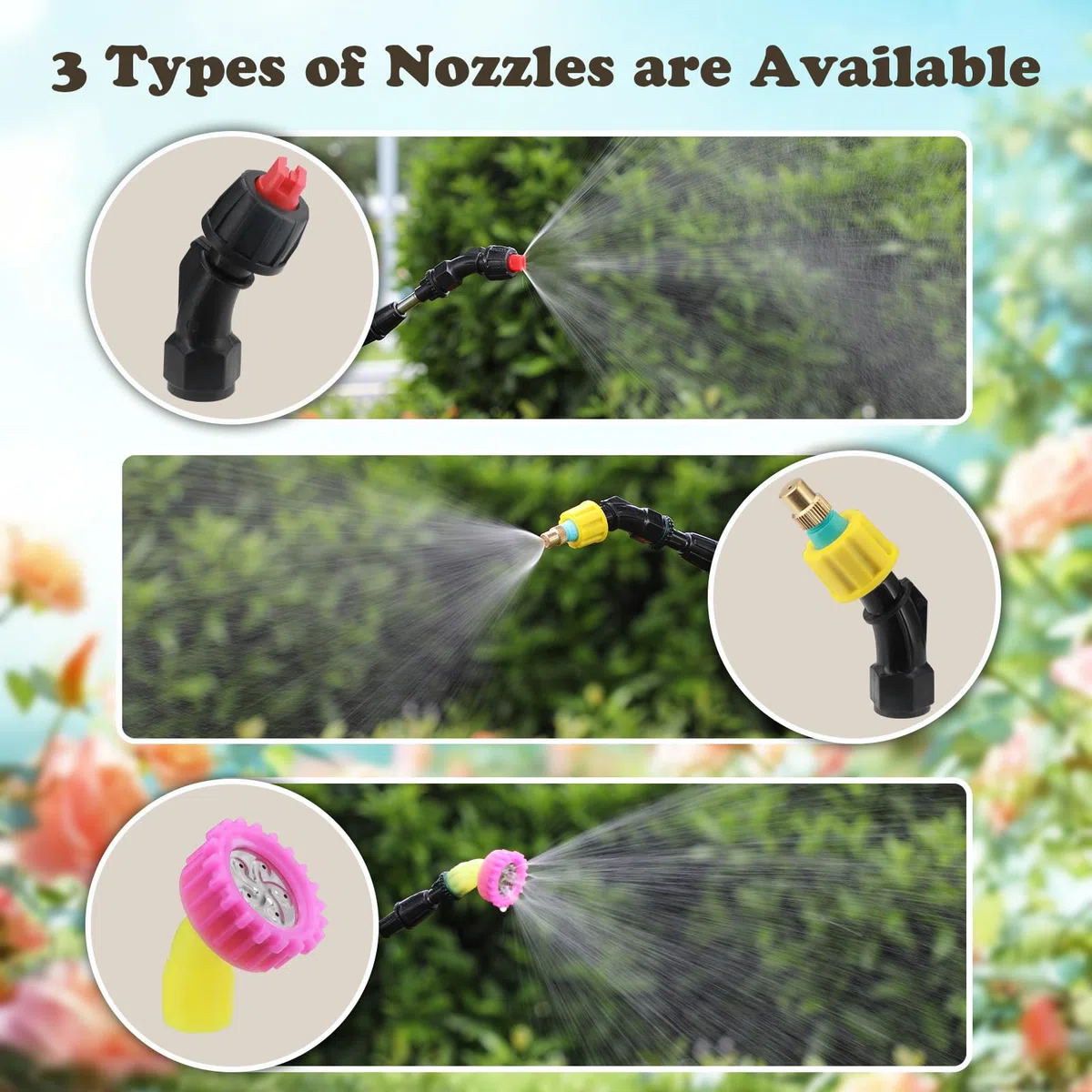 Pompa Irroratrice a Batteria 8L, 2000 mAh Spruzzatore 3 ugelli nebulizzatori, Nebulizzatore Piante con Manico Ricaricabile USB e Bacchetta Retrattile,per Giardino Cortile Prato (Bianco)
