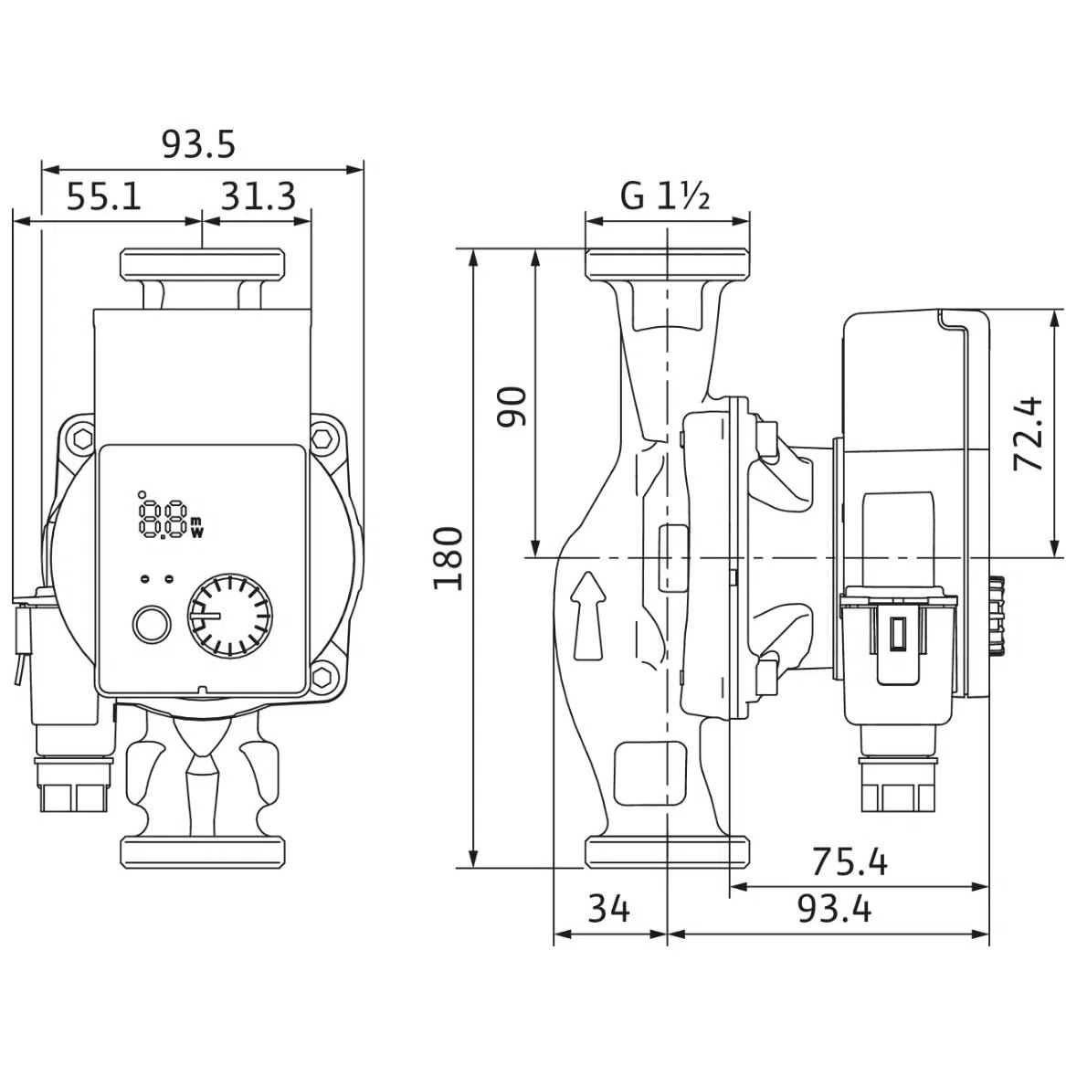 WIL BOMBA YONOS PICO 25/1-4 180MM ENTRE RACORES 11/2 230V