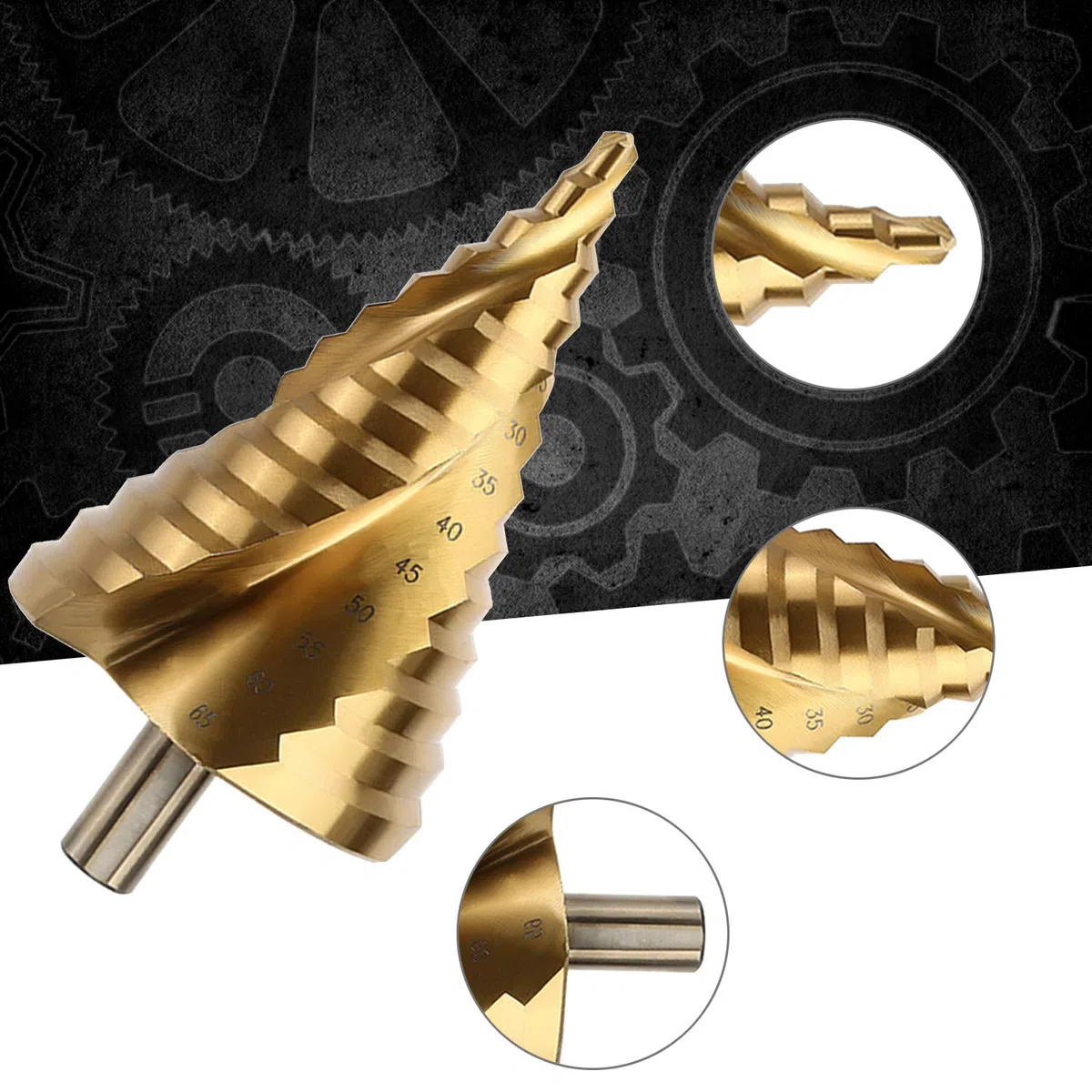 6-65 mm Grande HSS Spiral Groove Step Drill Rivestito in Titanio, Passo 13