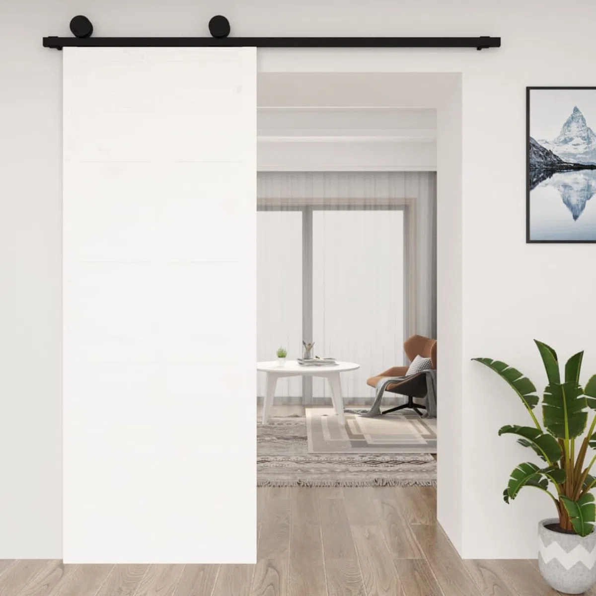 Tidyard Porta del Granaio,Porta Scorrevole in Legno,Porta Scorrevole Interna Bianca 80x1,8x214 cm in Legno Massello di Pino