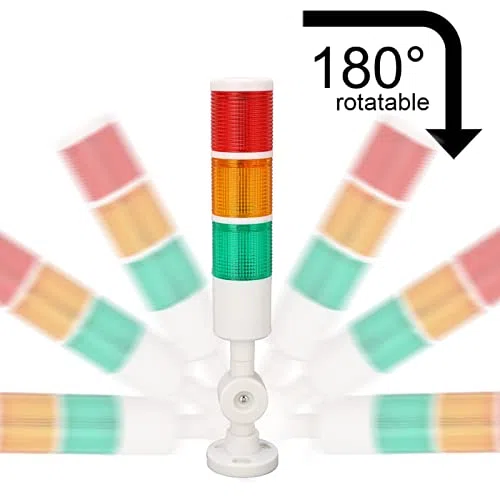 Semafori a Torre a LED, DC 24V Spie Industriali a 3 Livelli con Allarme Acustico Ip54 Indicatore Luminoso a Torre a Colonna Pieghevole Luce Lampeggiante Fissa Commutabile