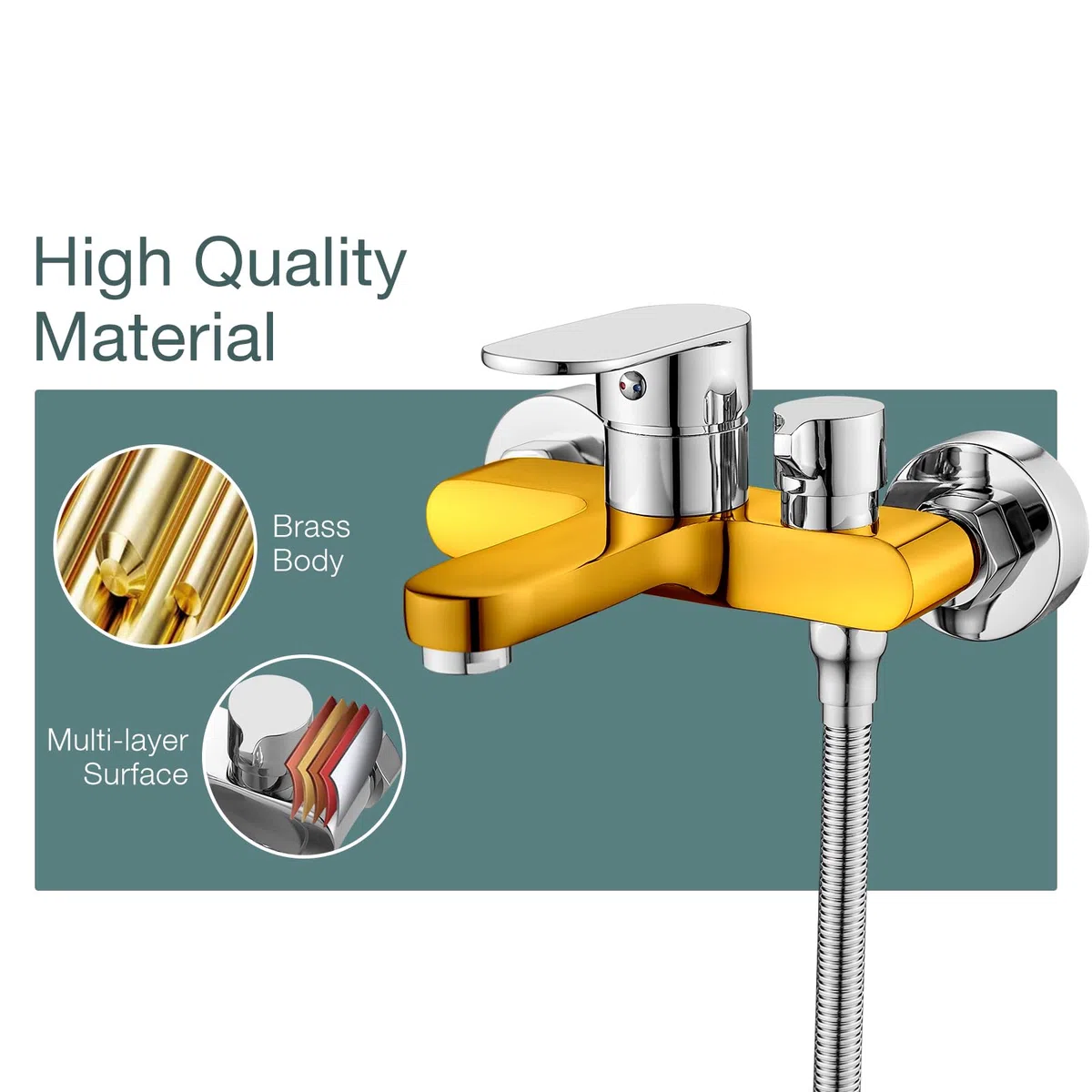 Rubinetto per vasca da bagno con doccetta, miscelatore per vasca da bagno cromato, con soffione doccia a 3 funzioni, in ottone per doccia, montaggio a parete 150 mm