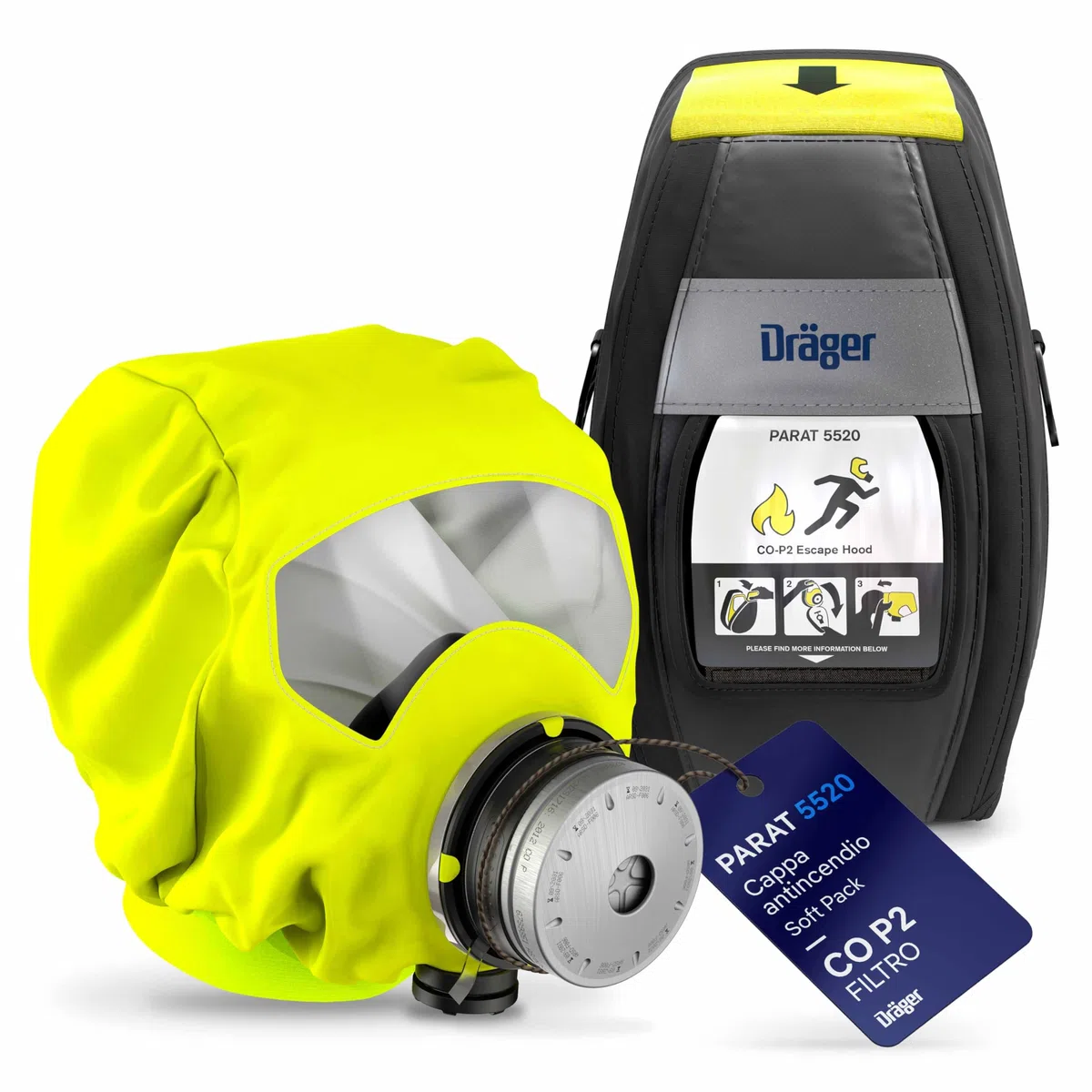 Dräger PARAT 5520 - Copertura di protezione antincendio con Soft Pack | Efficace protezione contro i gas antincendio come il monossido di carbonio (CO)