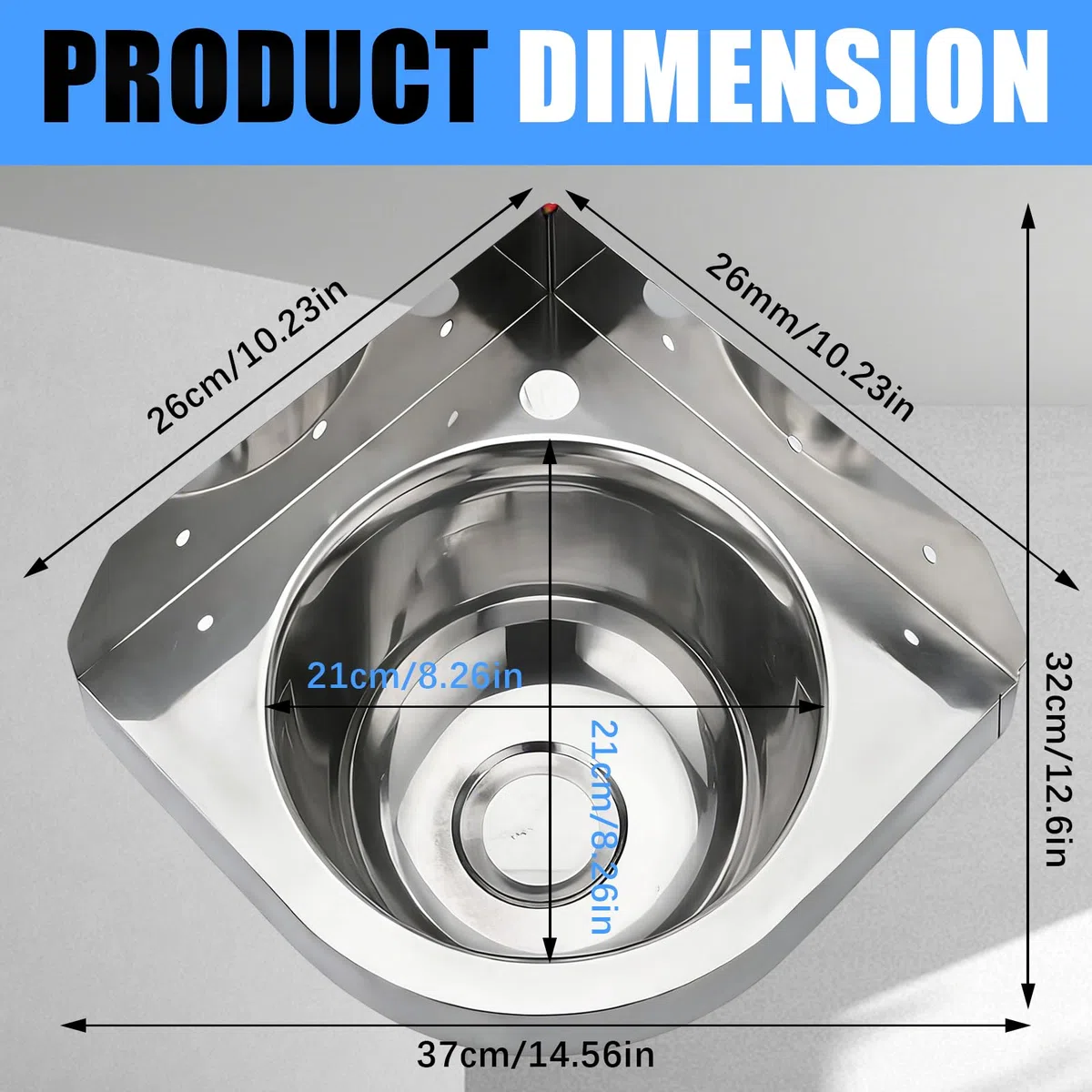 Lavello Angolare Acciaio Inox, Piccolo Lavello Da Parete 260 mm Con Rubinetto, Sifone E Tubi, Lavabo Compatto Per Camper, Barche, Bagno, WC, Garage, Facilmente Installabile