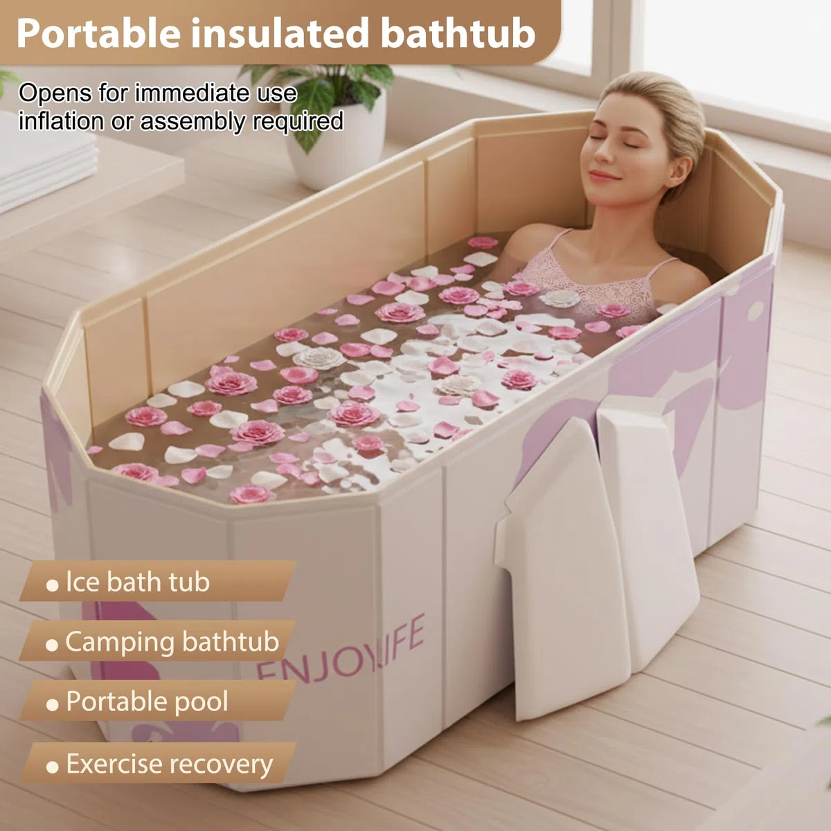 Vasca da bagno pieghevole per adulti – Vasca da bagno indipendente portatile, ideale per SPA a casa, all'aperto e per la famiglia 120 x 52 x 45 cm (bianco)
