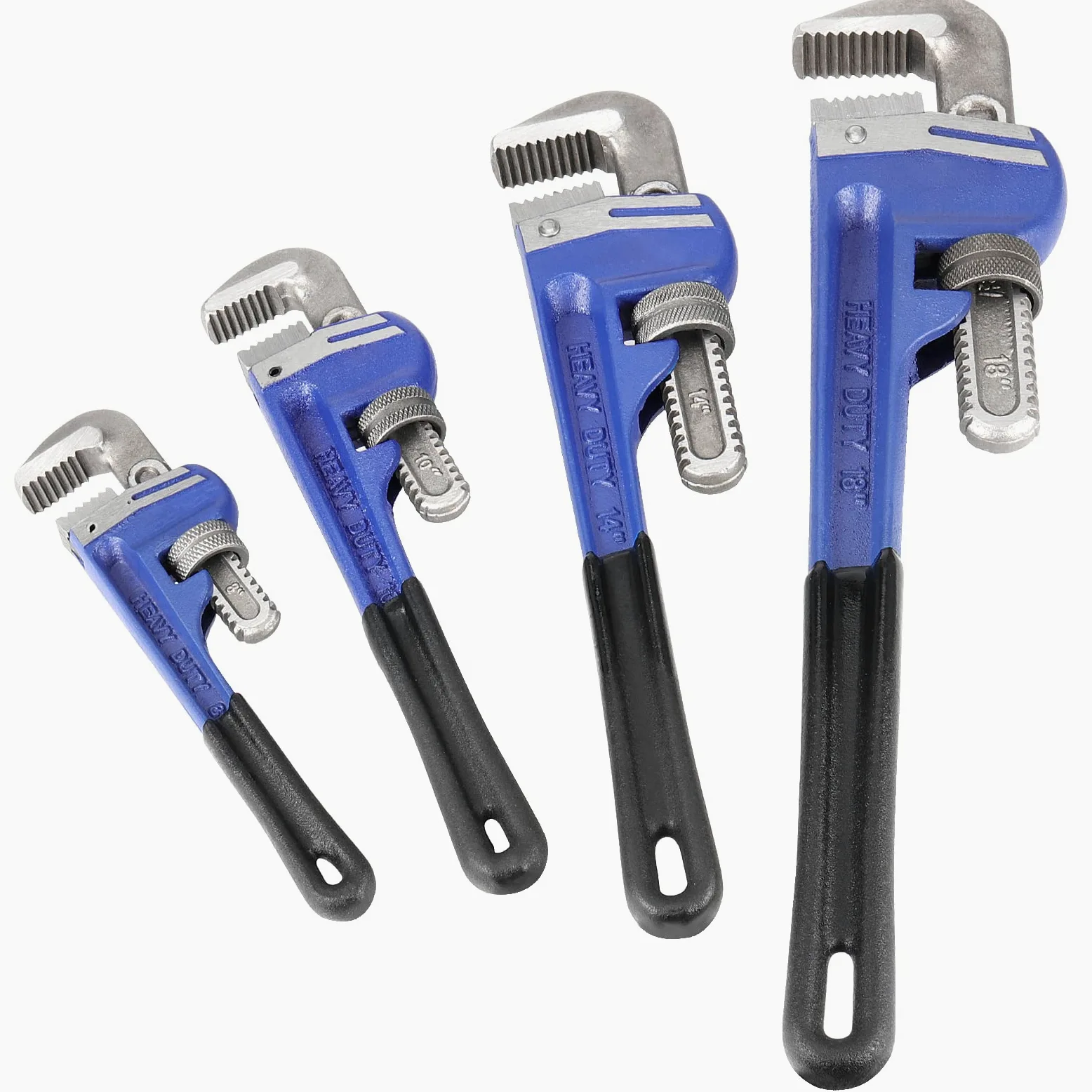 Set di 4 chiavi per tubi, resistenti e trattate termicamente, regolabili da 50, 60, 70, 80 mm, pinza per tubi in ghisa con manico morbido e ganasce regolabili, pinza idraulica