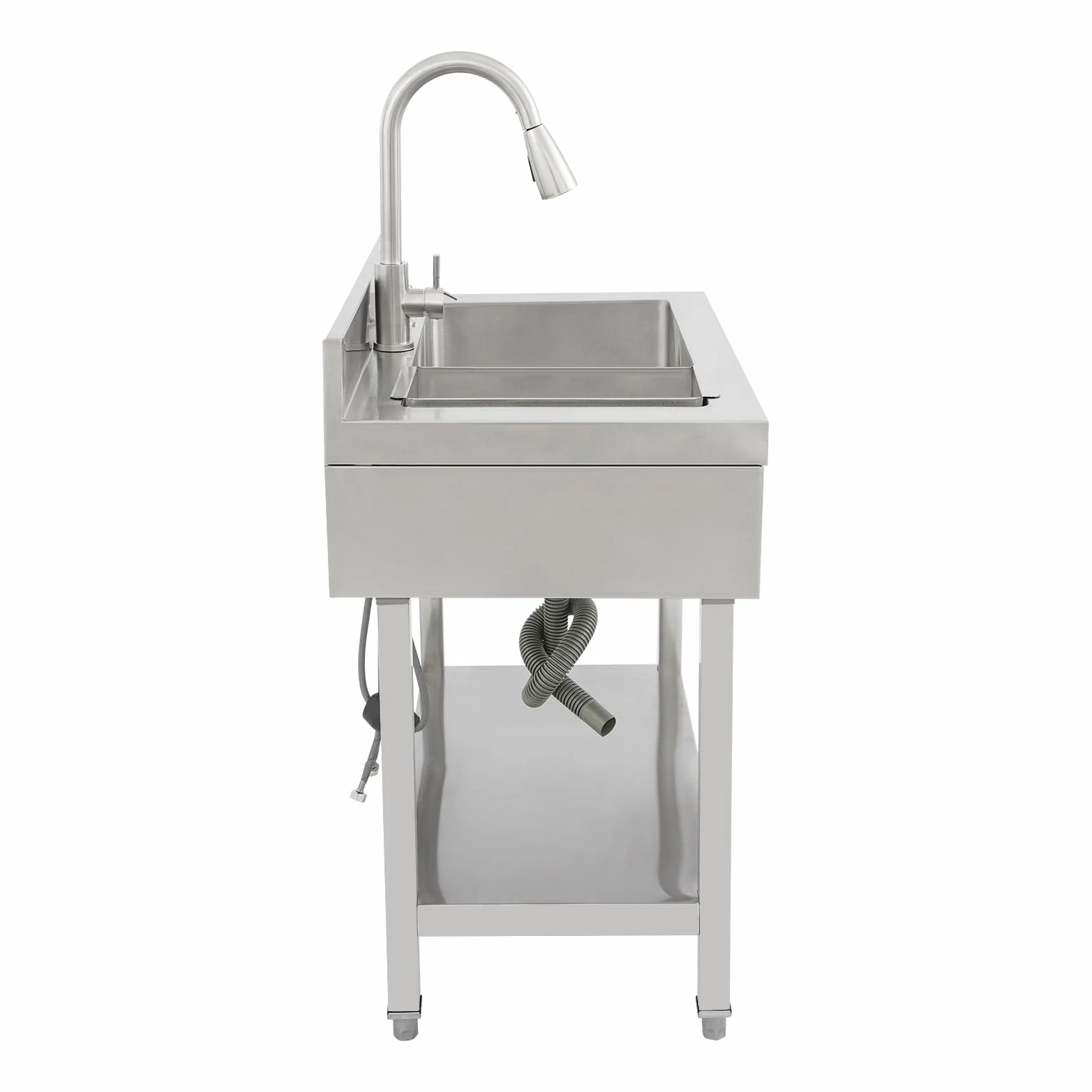 Lavello in acciaio INOX, lavandino da cucina a libera installazione, lavandino per bucato, 90x60x90 cm, lavandino singolo extra grande, lavandini commerciali con rubinetto estraibile e cestello