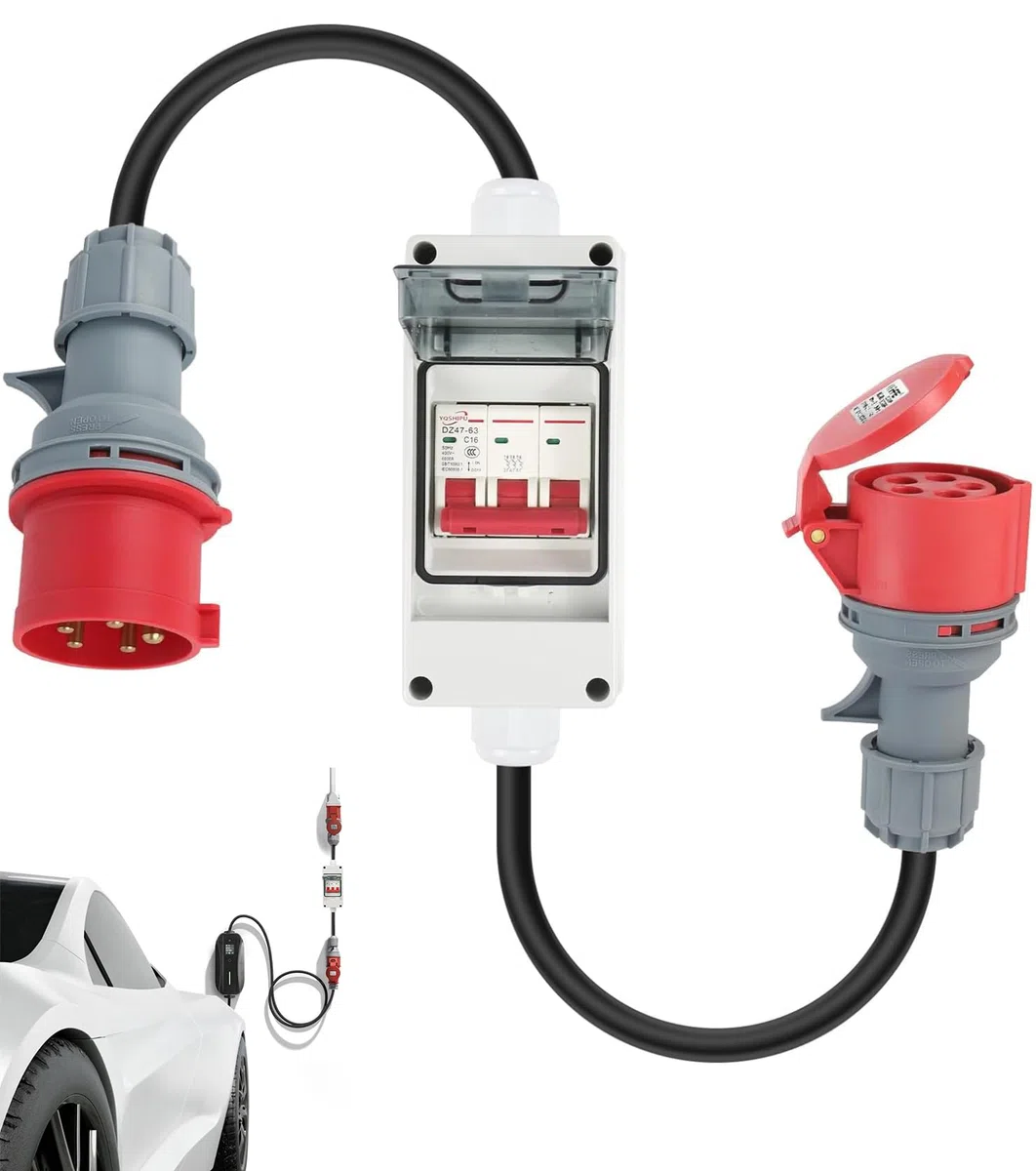 Pesante Adattatore CEE 32A a 16A nterruttore automatico, cavo di prolunga di accoppiamento a 5pin 400V in rame puro, IP44, adattatore CEE 16a per roulotte, camper, cantieri edili