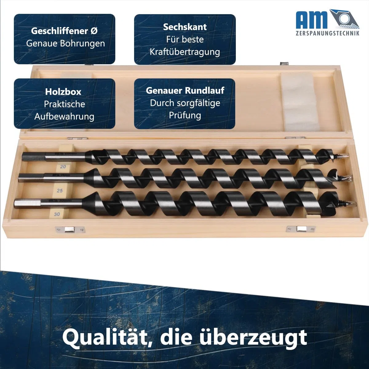 Set di 3 punte per trapano a spirale, Ø 20, 25 e 30 x 400 mm, punte per legno lunghe
