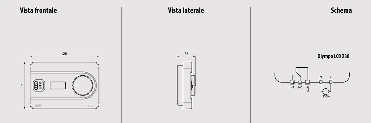 VEMER VE757900 OLYMPO LCD - Termostato Ambiente da Parete con Display LCD e Manopola, Alimentazione 230V, Bianco