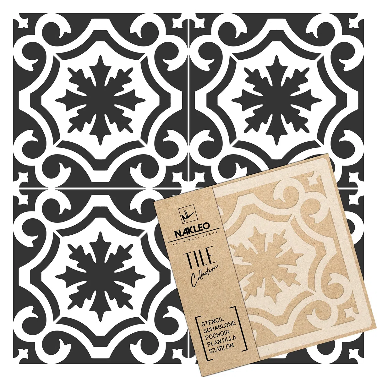 NAKLEO Stencil per Piastrelle per Pittura 60x60cm, Badajoz Classico Romano Retrò, Grande Modello Geometrico Plastica e Riutilizzabile, Fai Da Te Decorazioni Casa, Pavimento Muro Legno