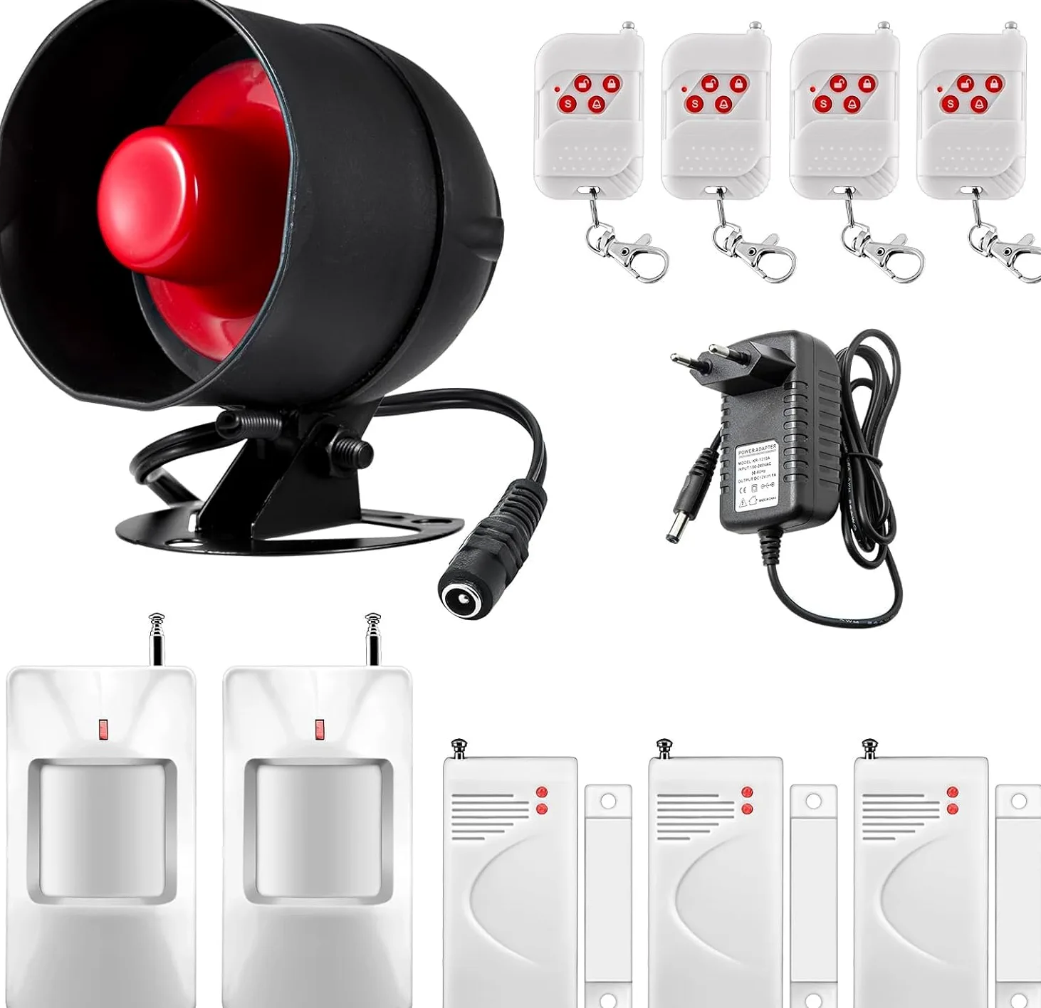 Sistema di allarme di sicurezza, 11 pezzi, per casa, appartamento e garage, sirena da 115 dB, resistente alle intemperie, per interni ed esterni, con telecomando e sensore di contatto della porta
