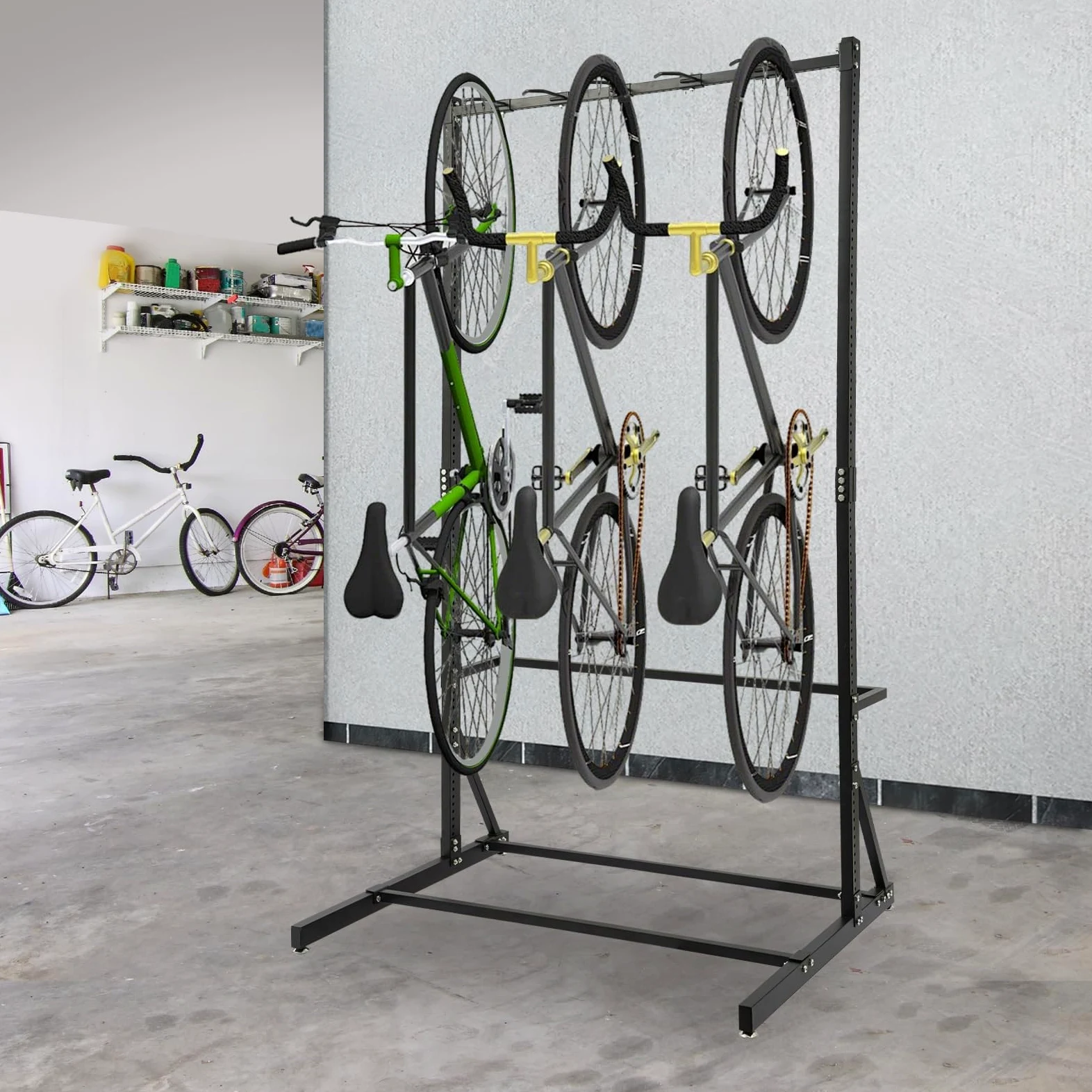 Supporto indipendente per 5 biciclette, porta bici verticale, organizer per biciclette, per garage, officine e negozi di biciclette, capacità di carico 150 kg