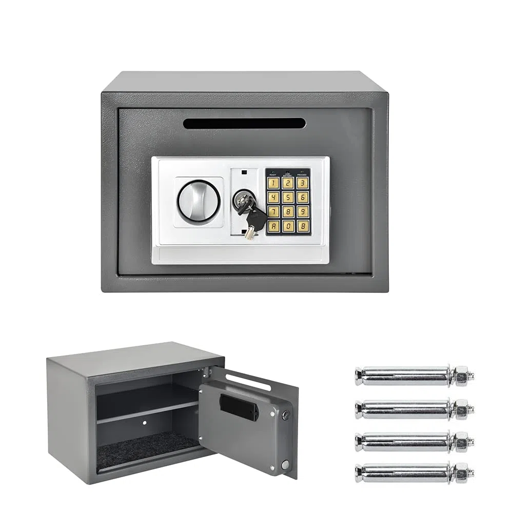 Cassaforte elettronica, cassaforte di sicurezza digitale per casa, ufficio e hotel, cassaforte per armadio 16L con fessura per monete e fissaggi a parete e pavimento, 25 x 35 x 25 cm, grigio