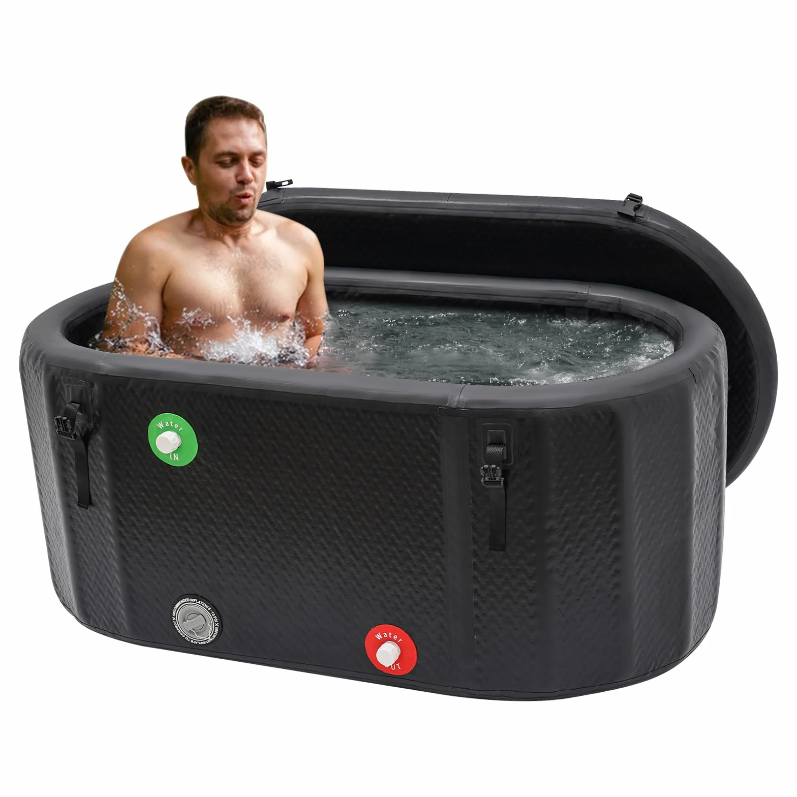 Vasca da bagno con ghiaccio, ovale, vasca da bagno pieghevole per adulti con copertura, pompa gonfiabile, vasca da bagno mobile per interni ed esterni, per crioterapia (132 x 70 x 62 cm)