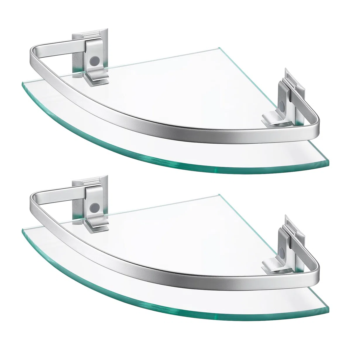 KES Mensola Angolare in Vetro Mensole da Bagno Mensola Doccia con Barra in Alluminio Mensole in Vetro Temperato Extra Spesso da Muro in Stile Contemporaneo Argento 2 Pezzi, A4120A-P2