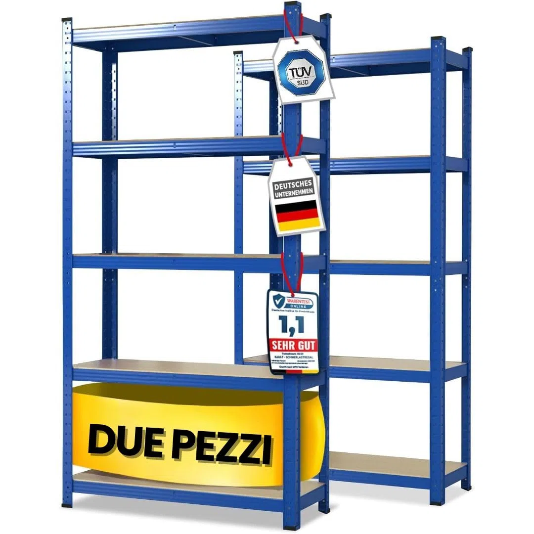 KARAT Scaffalatura per carichi Pesanti - Lakota - Set da 2 Pezzi, scaffalatura, Cantina, Magazzino, 5 Ripiani Regolabili (Blu, 40 x 90 x 180 cm)