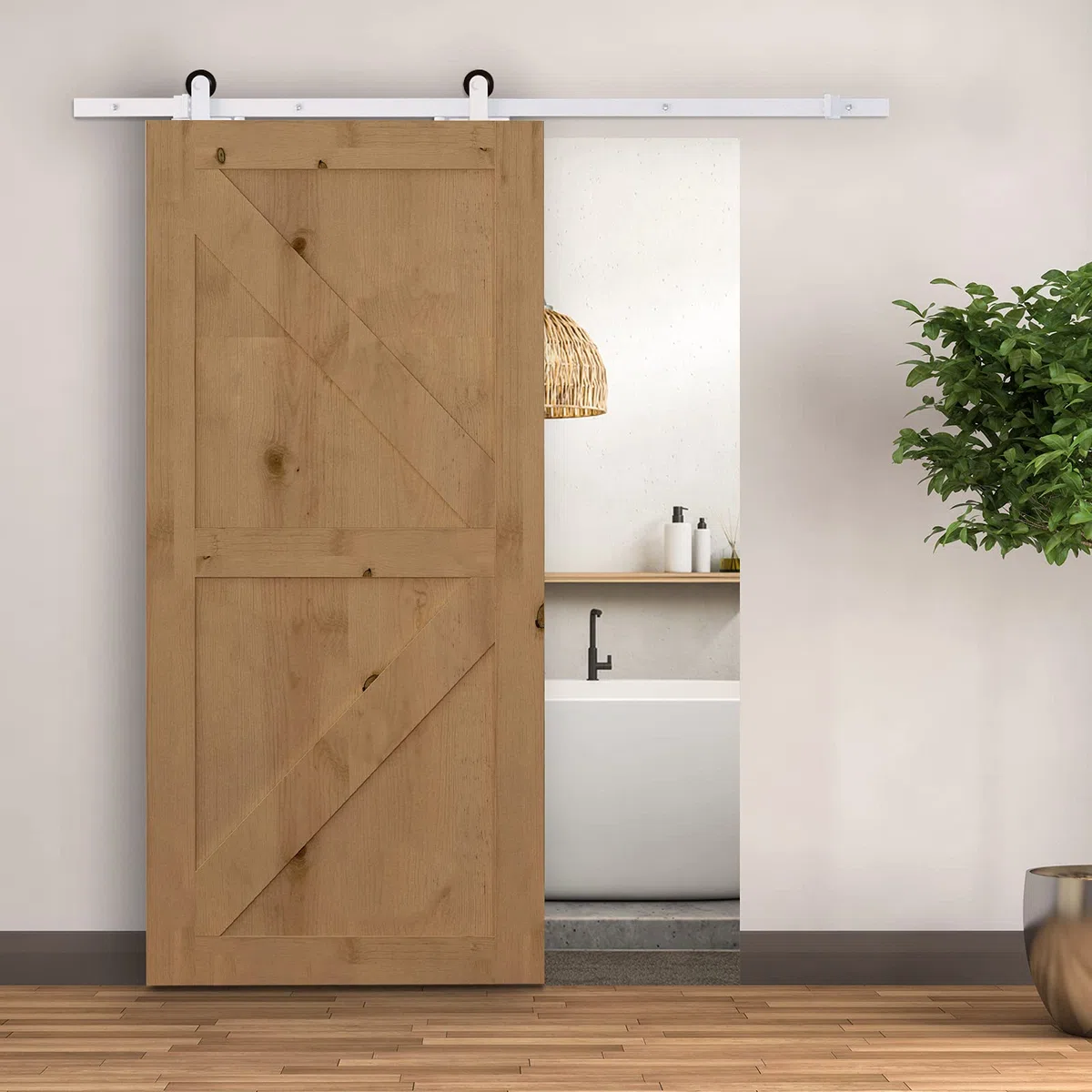 HOMCOM 183CM/6FT Kit per Porta Scorrevole Portata 100kg, Binario per Porta Scorrevole con Rotelle e Minuteria Inclusa, Bianco