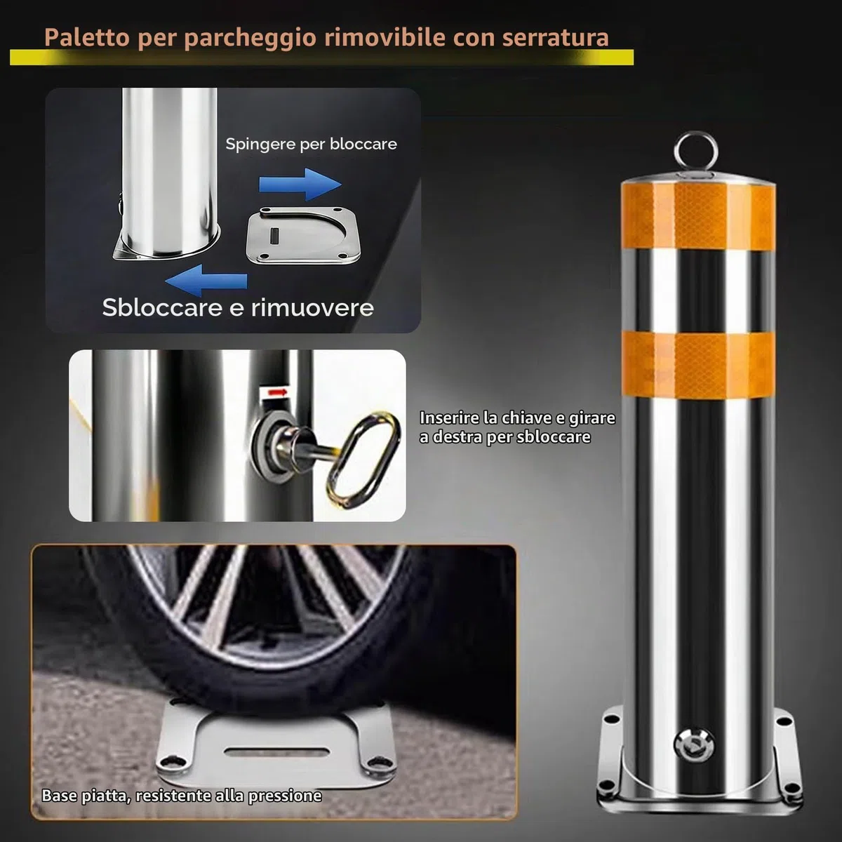 Barriere Parcheggio Dissuasore Di Sicurezza In Acciaio Inossidabile 304, Rimovibile E Bloccabile, Set Da 2 Dissuasori Da Parcheggio - Barriera Traffico Per Interni Ed Esterni(100x7.6cm/39.4x3in)
