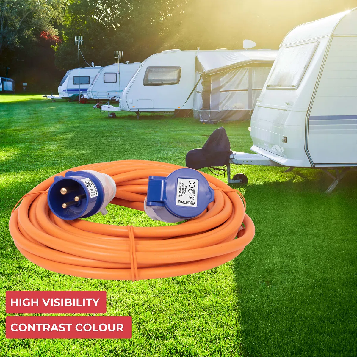 GADLANE Cavo di prolunga CEE 25m Robusto per Roulotte, 16 Ampere, 240 V, cavo da campeggio, ben visibile, colore arancione, ideale per camper (25 metri)