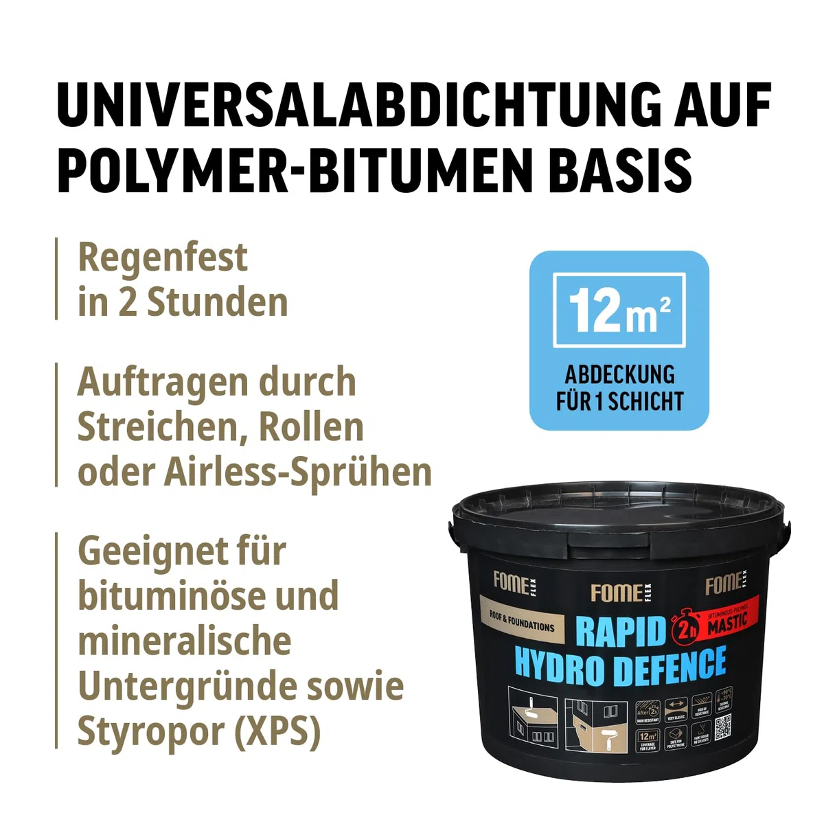 Sigillatura universale e barriera all'umidità a base di bitume polimerico FOME FLEX Rapid Hydro Defence 4,5 kg per tetto, pareti e fondazione