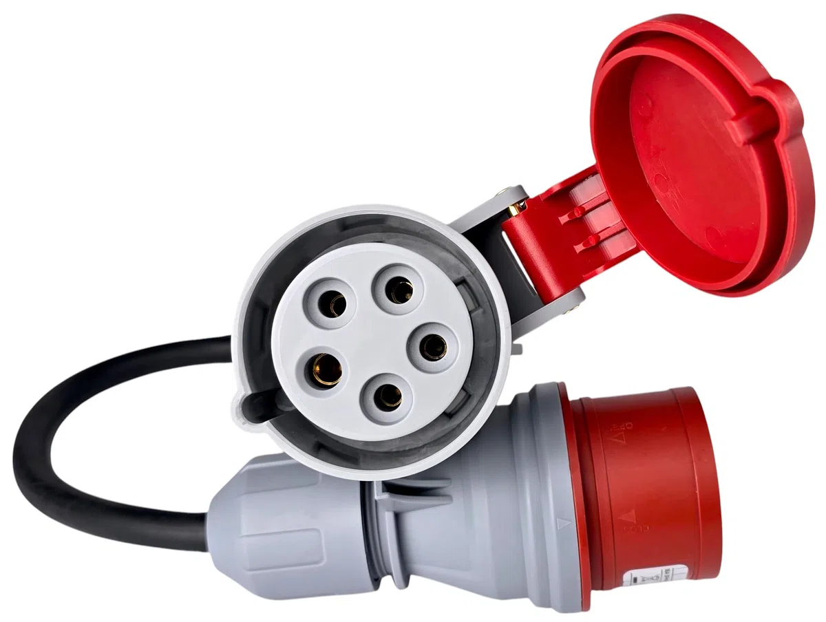 RoadEu - Adattatore CEE 32A a 32A con invertitore di fase – Prolunga industriale 5x4 mm² – 0,5 m – IP44 – Presa e spina CEE 400V 5 poli