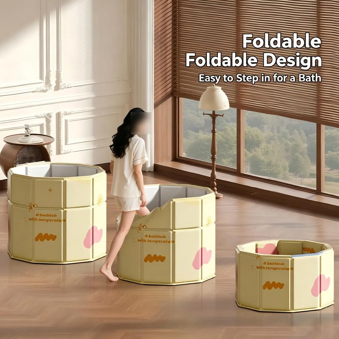 Vasca da bagno pieghevole giallo 70 x 70 cm, pieghevole per adulti, vasca da bagno pieghevole portatile, vasca da bagno separata, vasca SPA, ammollo, nessuna installazione per casa e all'aperto