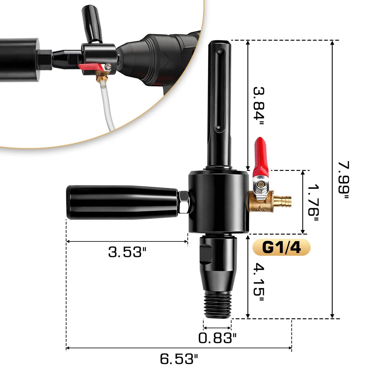 XIIW Adattatore SDS Max a M22 per Trapano a Nucleo in Calcestruzzo + Pompa 4 m e Tubo, Iniezione d’Acqua Automatica, Acciaio 42CrMo4, G1/4" - Carotatrice Diamantata per Muro, Trapano a Nucleo