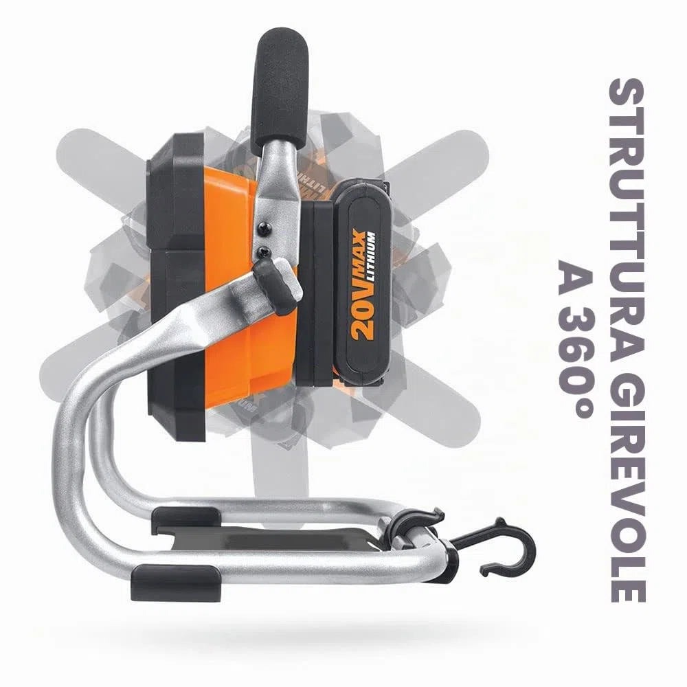 WORX WX026.9 Faretto di Lavoro LED, Grigio, 23x26x24.5 cm