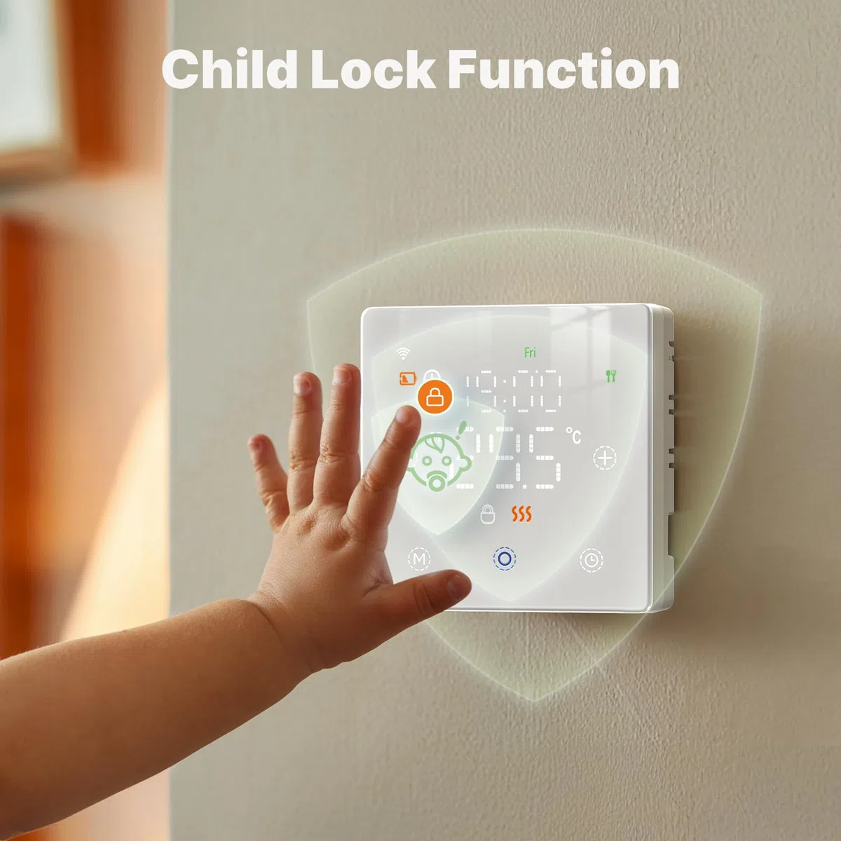 Termostato WiFi a Batterie Bianco, Smart per Caldaia a Gas, Display Touch 86x86mm, Compatibile TUYA Smart Life, Montaggio Parete o Incasso Scatola 502, Programmazione Settimanale