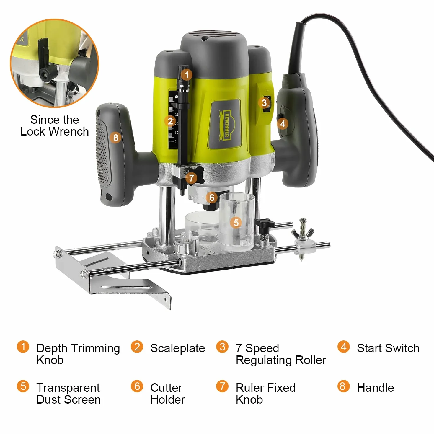 DEWINNER Fresatrice Verticale,di frese per legno Trimmer con set 12 frese in box di legno