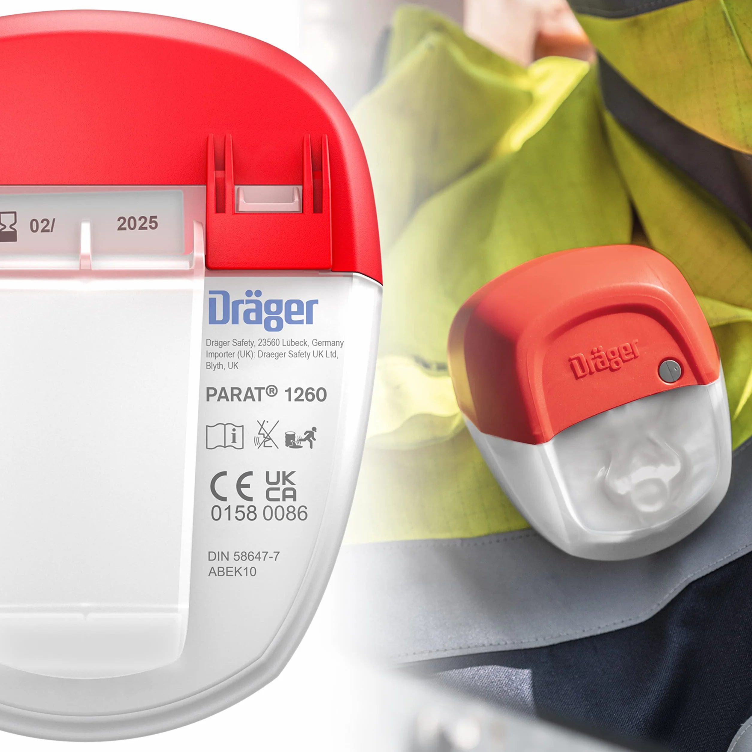 Dräger PARAT 1260 | Respiratore di emergenza con boccaglio, stringinaso e filtro multigas ABEK | Dispositivo di Fuga a filtro | Protezione da gas e vapori tossici