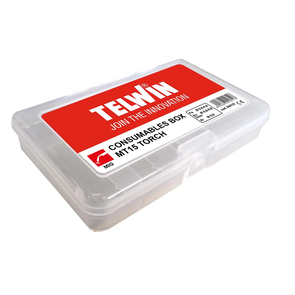 Telwin Box Consumabili per Torcia MIG MT15, Kit Consumabili Saldatura MIG/MAG con Ugelli, Tubetti di Contatto e Diffusori Gas in scomparti per Torcia a filo Telwin MT15
