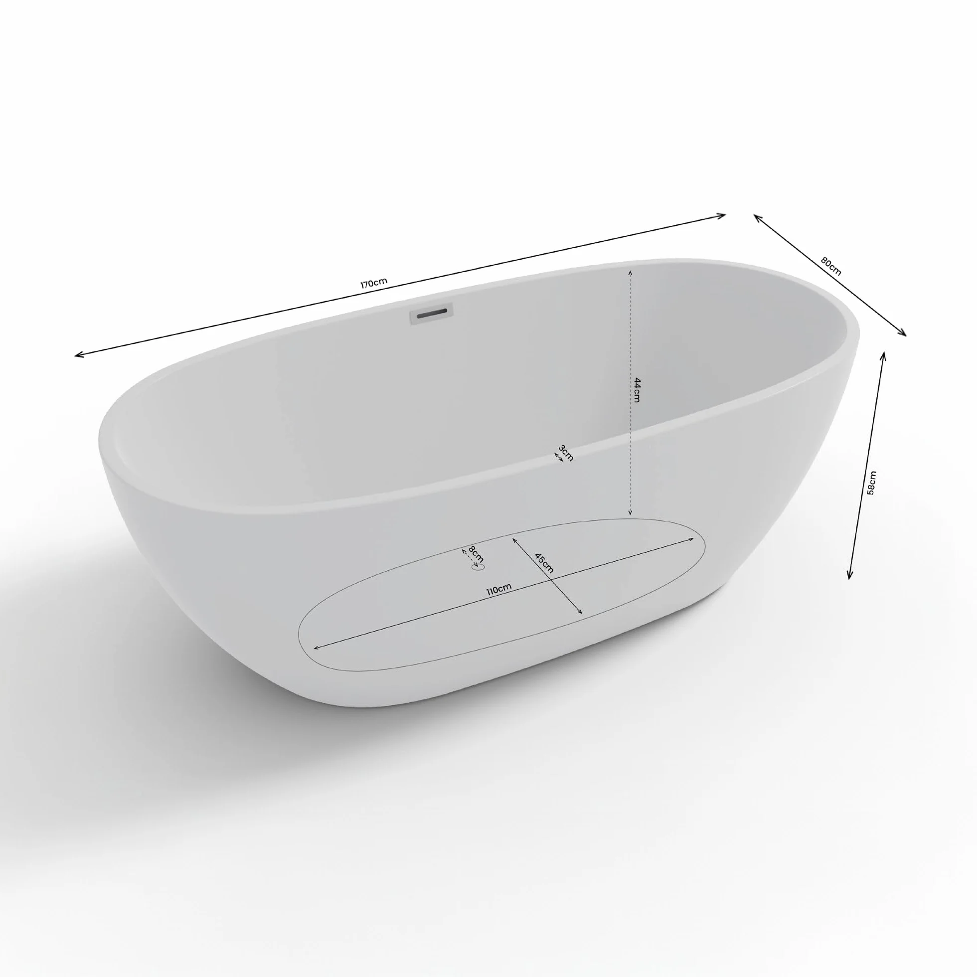 SPALINA Samba - Vasca freestanding Ovale L 170 x l 79 cm