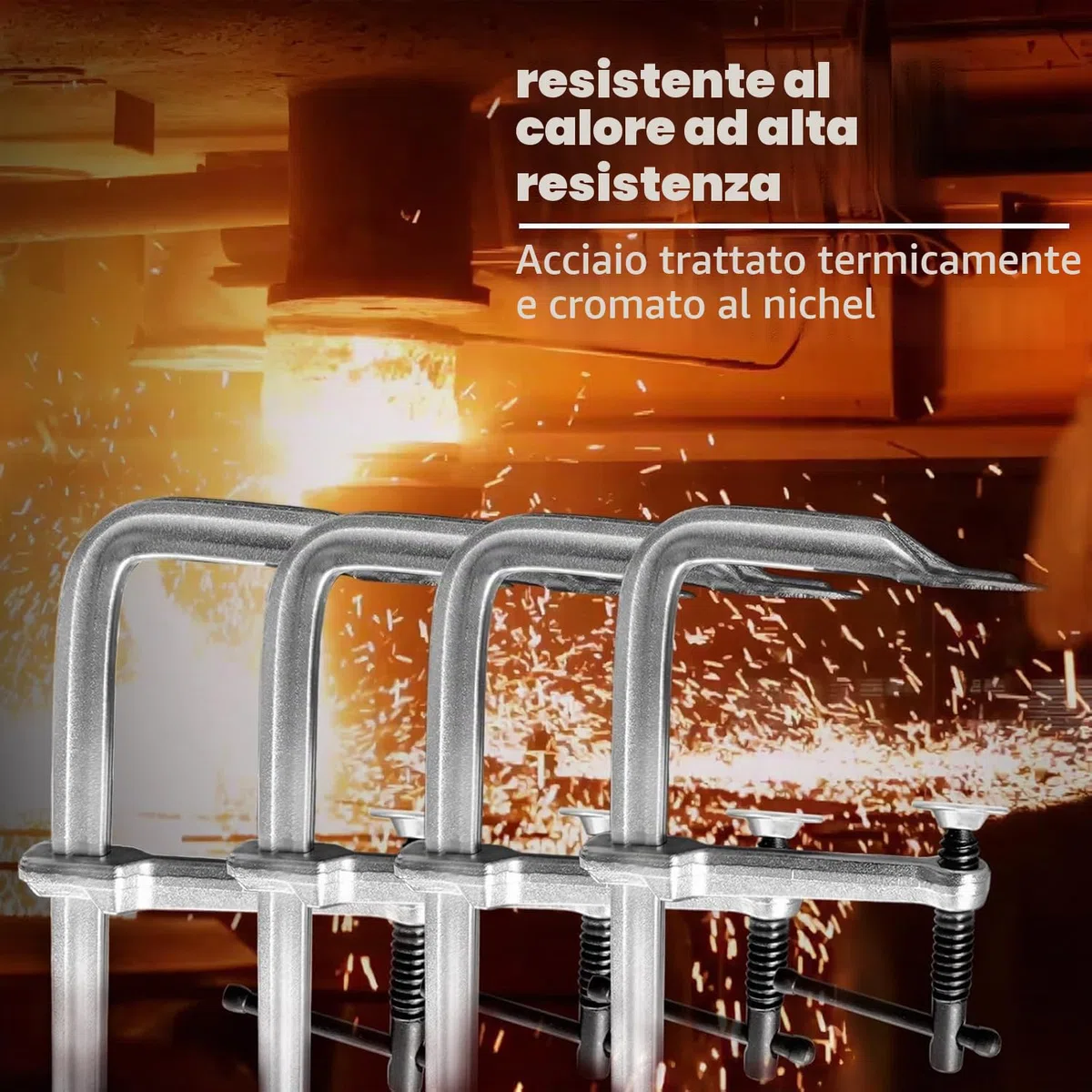 4 Pezzi Morsetto a vite, Morsetti a F in Acciaio Forgiato da 300mm, profondità della gola 120 mm, per saldatura, lavorazione del legno e lavorazione dei metalli
