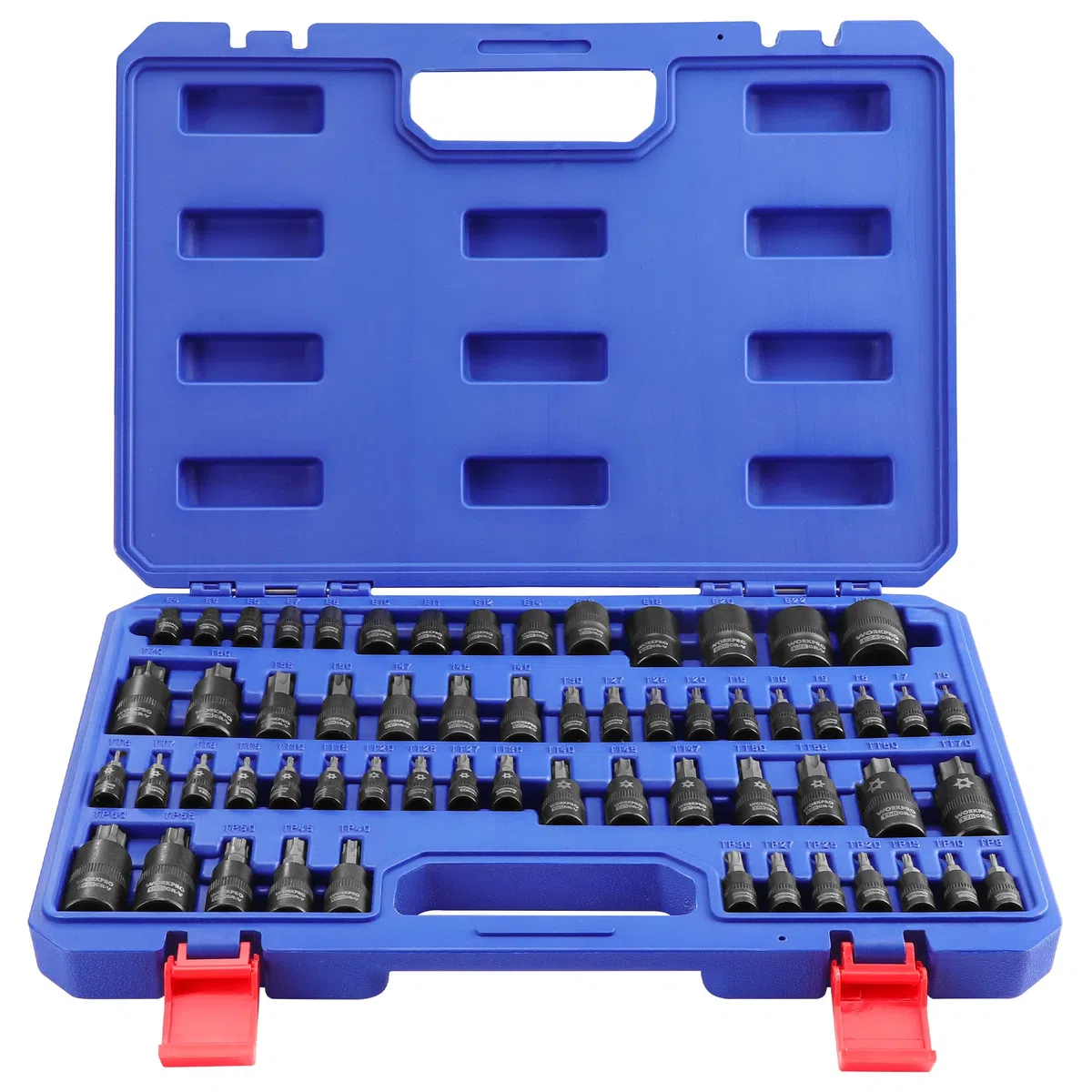WORKPRO Chiavi a Bussola Torx da 60 Pezzi, 1/4", 3/8", 1/2" Attacco, T6-T70, TT6-TT70, TP8-TP60, E4-E24, con Scatola di Conservazione