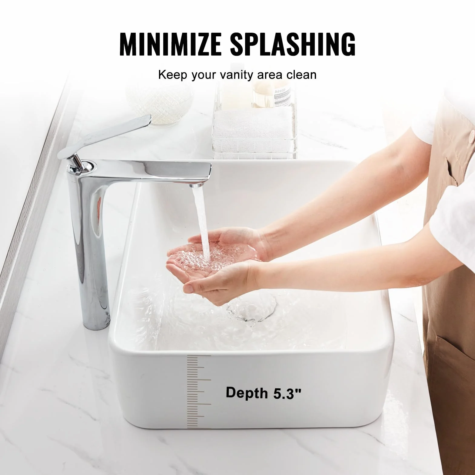 VEVOR Lavandino da Appoggio Rettangolare, 38 x 47 cm per il Bagno, Lavabo da Appoggio in Ceramica Bianca Sopra il Piano, Stile Moderno, Luminoso ed Elegante, per Bagno, Hotel, Toilette, Camper