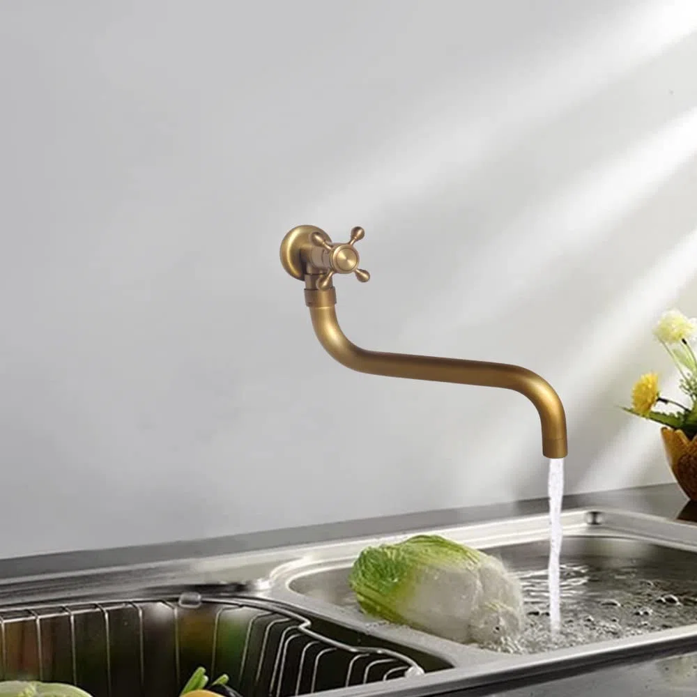 Rubinetto Giardino,Rubinetto in Ottone Anticato per Lavandino Cucina Bagno Lavabo Mop Pool, Rubinetti Acqua Fredda Girevole con Maniglia a Croce Interfaccia G1/2,SL-0602