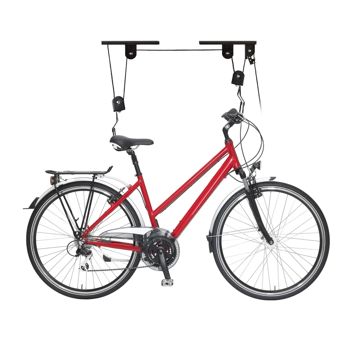Relaxdays 4X Portabici da Soffitto Fino a 30 kg, Appendi Bicicletta a Carrucola, Garage e Cantina, Ganci di Supporto, Nero