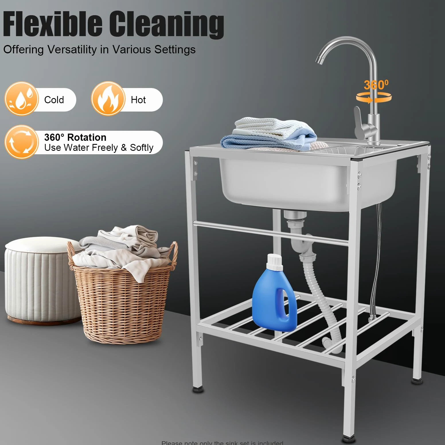 Lavandino da cucina, in acciaio inox, lavabo, multifunzione, 1 lavandino, ristorante, per esterni e campeggio