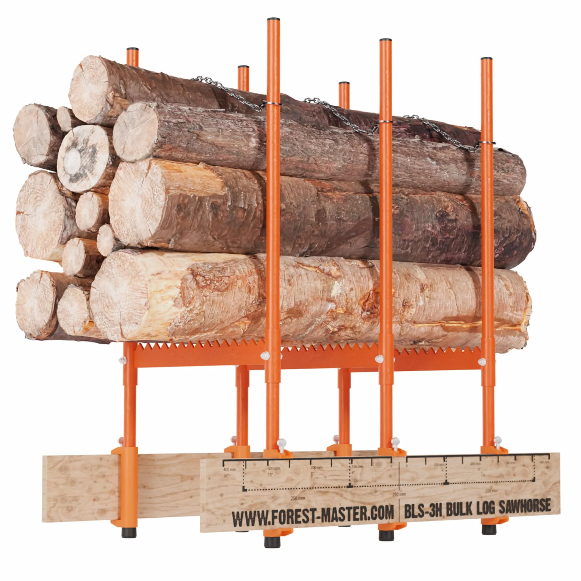 Forest Master BLS-3H Cavalletto per Tronchi – Perfetto per il Taglio Preciso di Più Tronchi – Capacità 250 kg – Compatto, Leggero e Pieghevole – 3 Catene Autobloccanti per Maggiore Stabilità