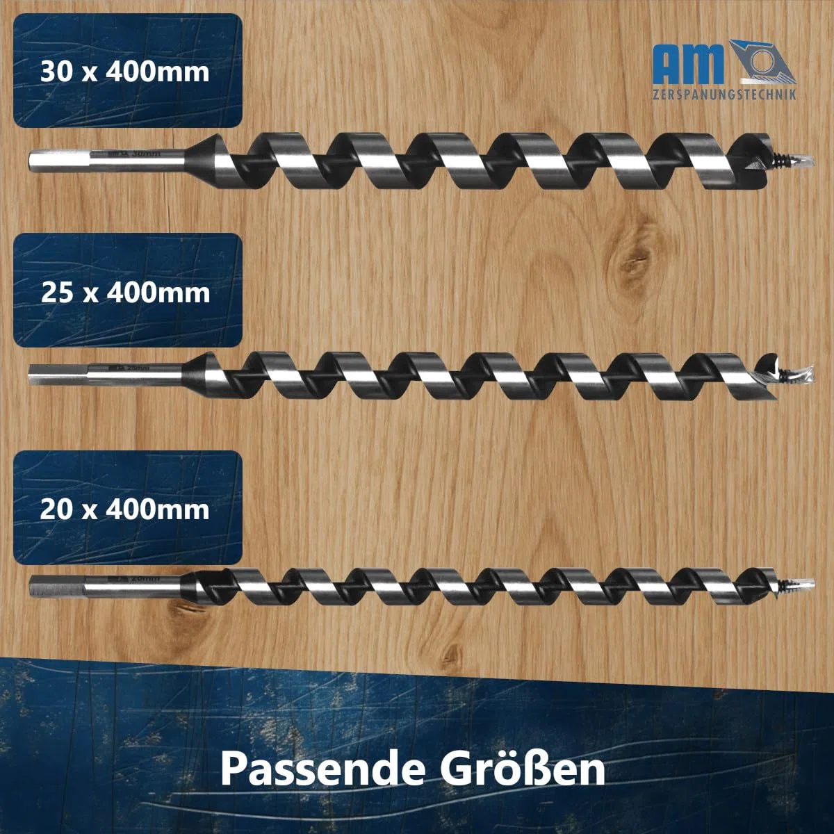 Set di 3 punte per trapano a spirale, Ø 20, 25 e 30 x 400 mm, punte per legno lunghe