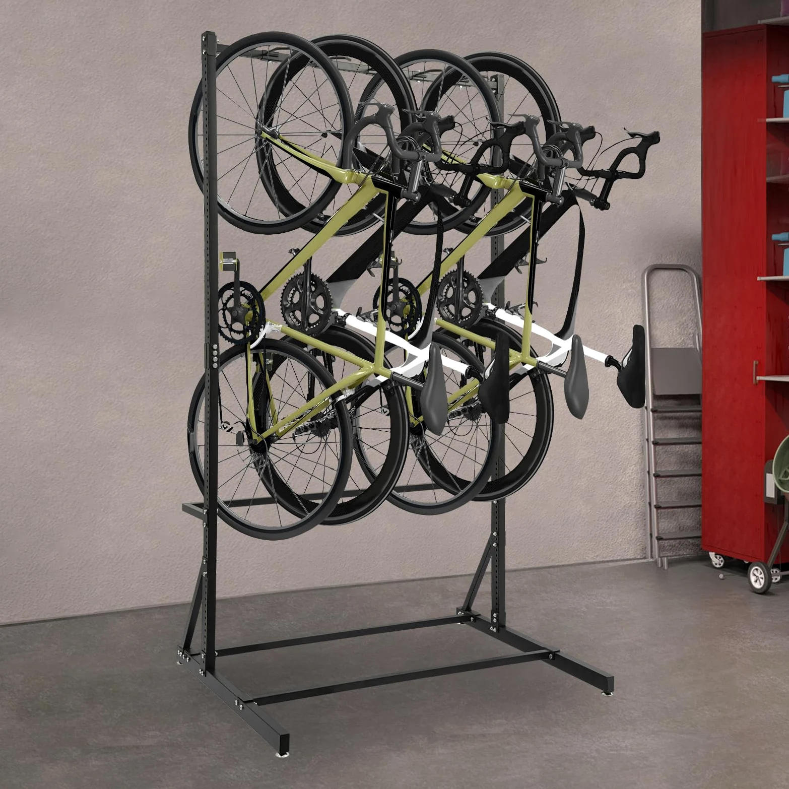 Supporto indipendente per 5 biciclette, porta bici verticale, organizer per biciclette, per garage, officine e negozi di biciclette, capacità di carico 150 kg
