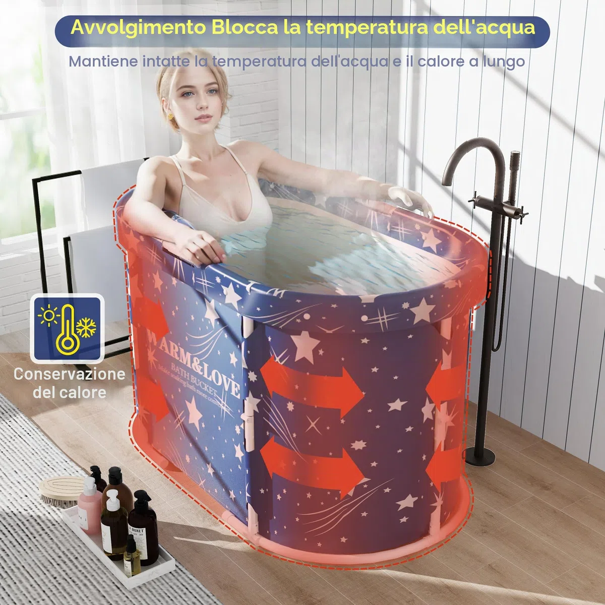 Vasca da bagno pieghevole portatile per adulti, vasca da bagno per la doccia,Nessun assemblaggio necessario (blu, ovale-94L x 55W x 56H cm)