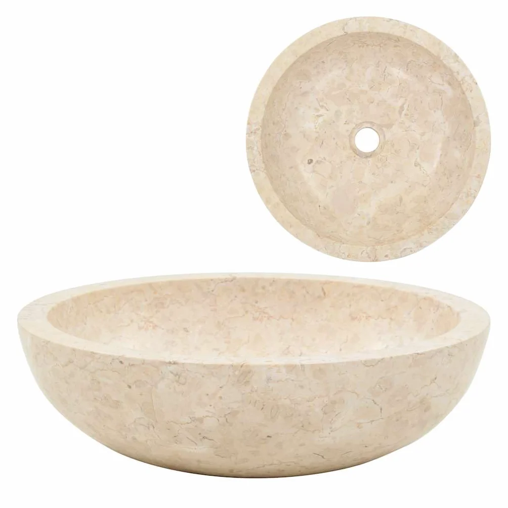 vidaXL Lavandino con Foro di Scarico Rotondo Classico Elegante Lavello Lavabo Arredo Bagno Sanitari 40x12 cm in Marmo Crema Naturale