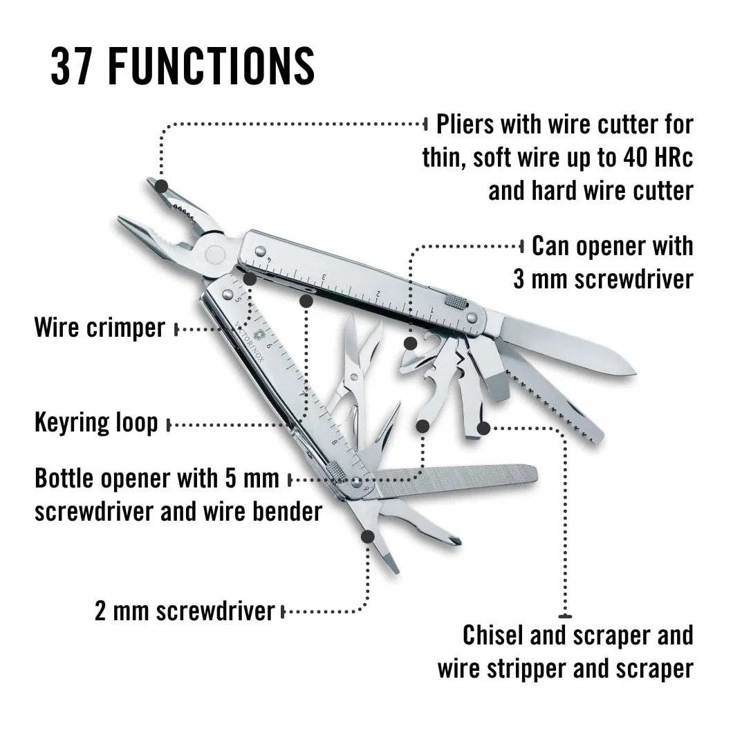 Victorinox SwissTool X Plus, 37 funzioni (Lama, seghetto per Legno), Fodero in Pelle Incluso